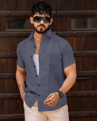 KE CREATION Men Solid Casual Grey Shirt