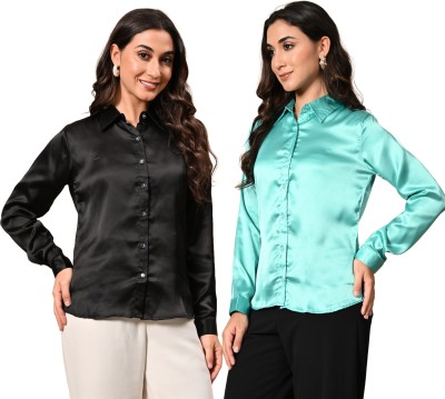 TrendyAttire Women Solid Casual Black, Light Green Shirt(Pack of 2)