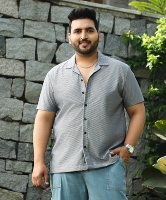 Instafab Plus Men Solid Casual Grey Shirt