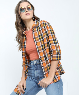 Tokyo Talkies Women Checkered Casual Brown Shirt
