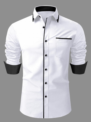 LAXBON Men Solid Casual White Shirt
