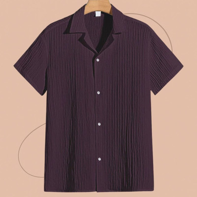 A DEEMOON TREND Men Self Design, Solid Casual Purple Shirt