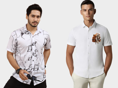 DADA IMPEX Men Striped Casual White Shirt(Pack of 2)