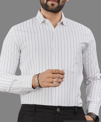 SG GOLDTOUCH Men Striped Casual White Shirt