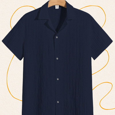 SHIRTWALA Men Self Design Casual Dark Blue Shirt