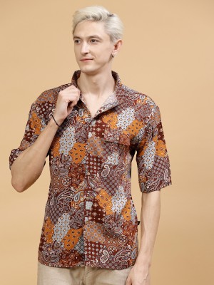 RIGO Men Printed Casual Brown Shirt