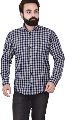Marc Laurent Men Checkered Casual Dark Blue Shirt