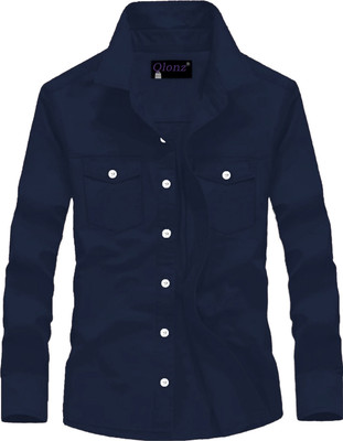 Qlonz Store Men Solid Casual Dark Blue Shirt