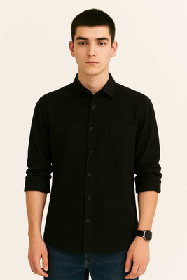 B&w Men Solid Casual Black Shirt