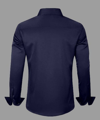 isuelfeb Men Solid Casual Dark Blue Shirt
