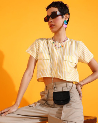 Azzurra Women Striped Casual Yellow Shirt