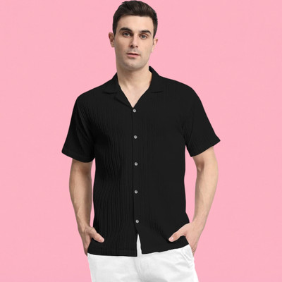 A Surhi Men Self Design Casual Black Shirt