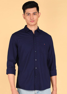 Louis Philippe Jeans Men Solid Casual Dark Blue Shirt