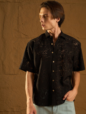 DENNISON Men Solid Casual Black Shirt