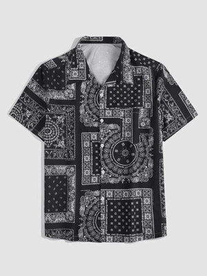 Leriya Fashion Men Graphic Print Casual Black Shirt