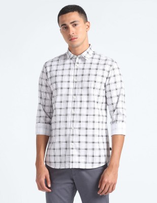 FLYING MACHINE Men Checkered Casual White Shirt