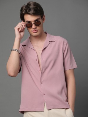 Voroxy Men Solid Casual Pink Shirt