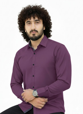 TeeTrail Men Solid Casual Purple Shirt