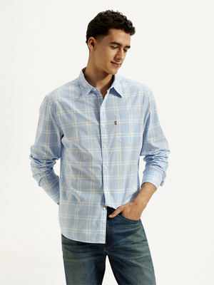 LEVI'S Men Checkered Casual Light Blue Shirt