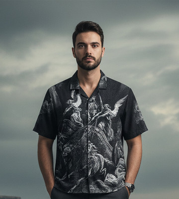 agent sparrow Men Graphic Print Party Black Shirt