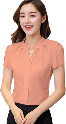 Armenian Women Solid Casual Orange Shirt