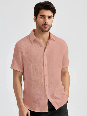 Webric Men Self Design Casual Orange Shirt