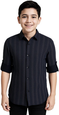 Charchit Boys Self Design Casual Black Shirt