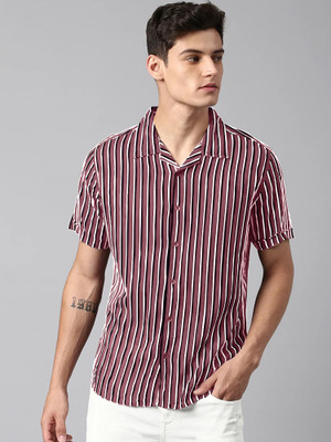 Jump Cuts Men Striped Casual Pink Shirt