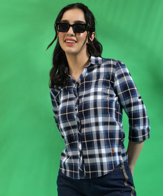 CAMPUS SUTRA Women Checkered Casual Blue Shirt