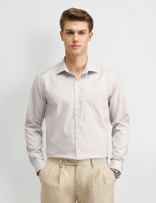 ARROW Men Checkered Formal Beige Shirt