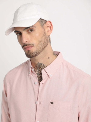 THE BEAR HOUSE Men Solid Casual Pink Shirt