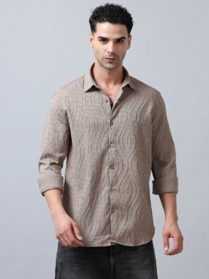 SORATIA Men Self Design Casual Brown Shirt