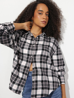 Roadster Women Checkered Casual Black, White Shirt