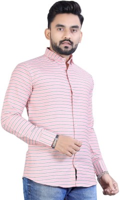 MR HOUSE Men Striped Casual Pink Shirt