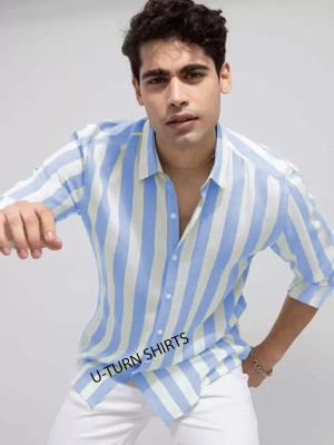 Jai Textiles Men Striped Casual Blue, White Shirt