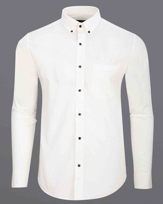 french crown Men Solid Casual White Shirt