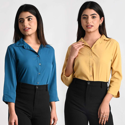 RAHUL TRADERS Women Solid Casual Yellow, Dark Blue Shirt(Pack of 2)
