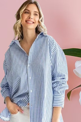 GORIYA Women Striped Formal Blue Shirt