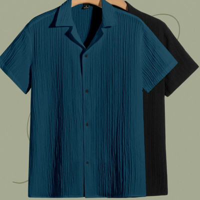 Jenil Fashion Men Self Design Casual Blue, Black Shirt