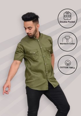 NEM Men Solid Casual Green Shirt