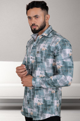 GCFAB Men Printed Casual Dark Green Shirt