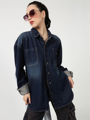 Bene Kleed Women Solid Casual Blue Shirt