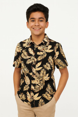 RFCREATION Boys Printed Casual Beige, Black Shirt