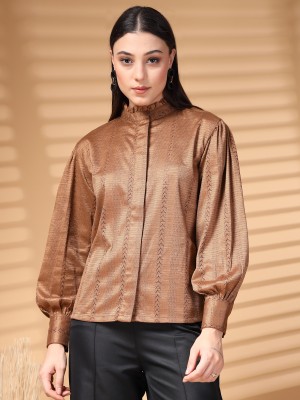 PLUSS Women Solid Casual Brown Shirt