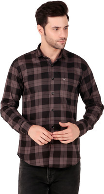 Last Exit Lifestyle Men Checkered Casual Brown Shirt