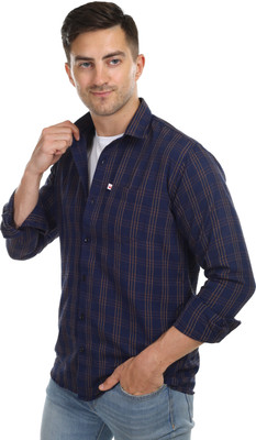 Arthz Fab Trend Men Checkered Casual Brown, Dark Blue Shirt
