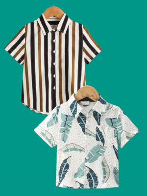 KILLER Boys Striped, Printed Casual Light Green Shirt(Pack of 2)
