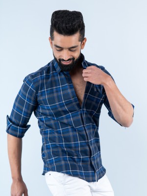 TISTABENE Men Checkered Casual Blue Shirt