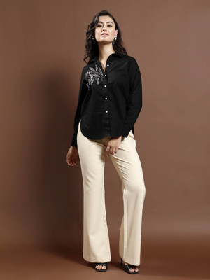 ATHENA Women Self Design Casual Black Shirt