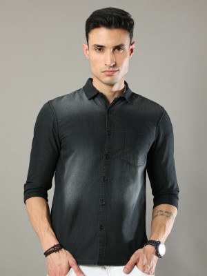 Regrowth Men Solid Casual Black Shirt